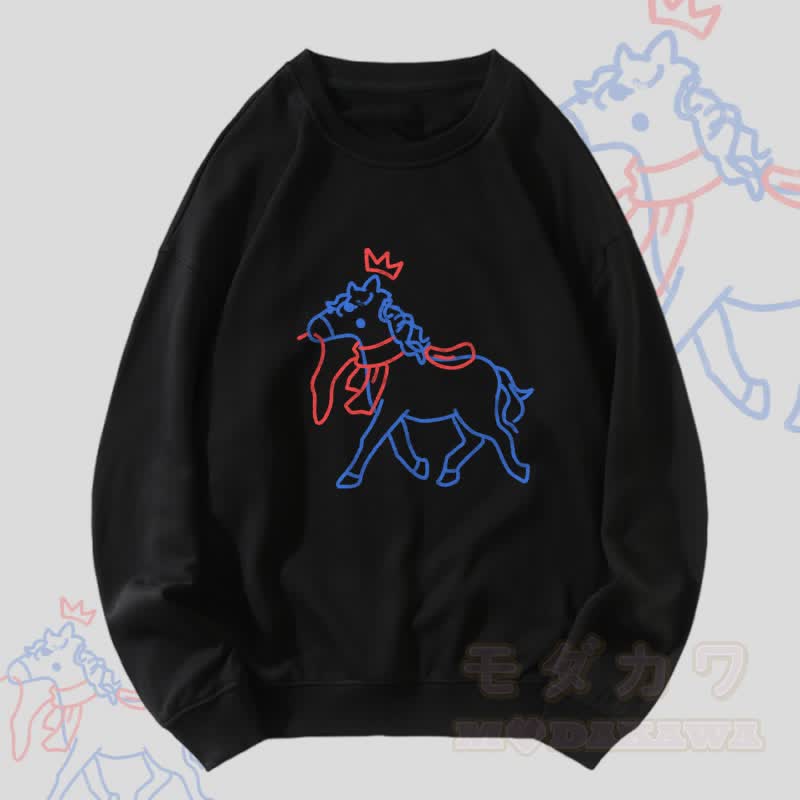 MODAKAWA Unisex-Sweatshirt mit gekröntem Pferdemotiv - Schwarz - 5XL - image 1