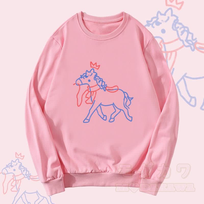 MODAKAWA Unisex-Sweatshirt mit gekröntem Pferdemotiv - Rosa - 5XL - image 3