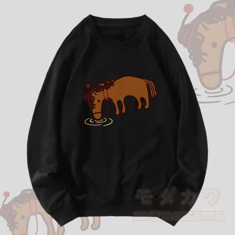 MODAKAWA Unisex-Sweatshirt mit Thirsty Horse Grafik - Schwarz - 5XL - image 2