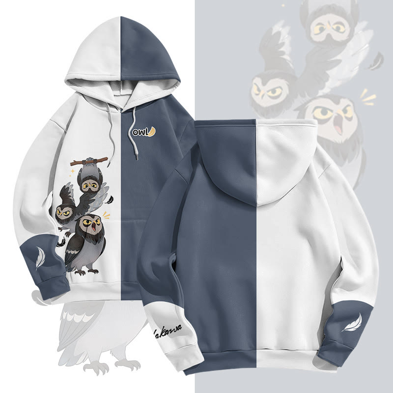 MODAKAWA Pullover-Hoodie mit Eulen-Grafik-Allover-Print - Blue - 8XL - image 1