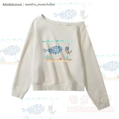MODAKAWA X sumita_masataka Schulterfreies Sweatshirt mit tauchender Katzengrafik - Grau - L - image 1