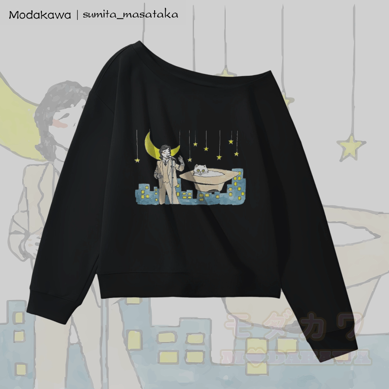 MODAKAWA X sumita_masataka Sängerin und die Katze Grafik Off-Shoulder Sweatshirt - Schwarz - L - image 2