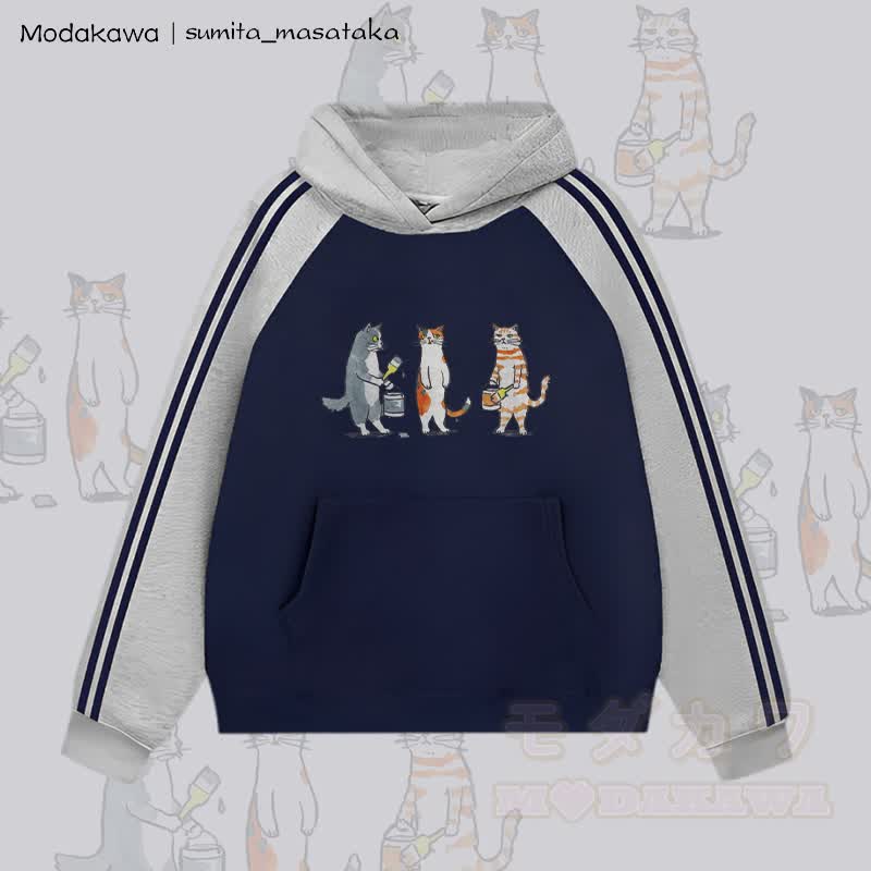 MODAKAWA X sumita_masataka Cat Painter Graphic Farben Block Fleece gefütterter Kapuzenpullover - Grau & Lila Blau - 2XL - image 2
