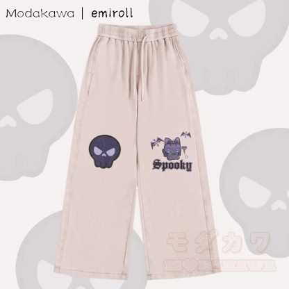 MODAKAWA X emiroll Devil Kitty Graphic Vintage Washed Adjustable Hem Pants - Aprikose - 2XL - image 2