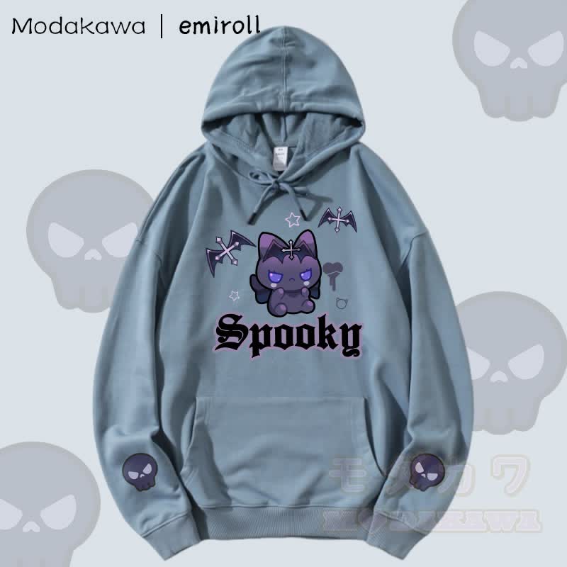 MODAKAWA X emiroll Devil Kitty Graphic Streetwear Pullover Hoodie - Staubiges Blau - 5XL - image 2
