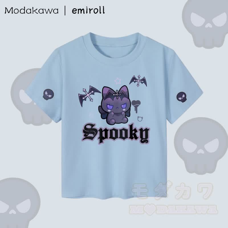MODAKAWA X emiroll Devil Kitty Grafik Damen Crop-Top aus 92 % gekämmter Baumwolle - Blau - XL - image 1