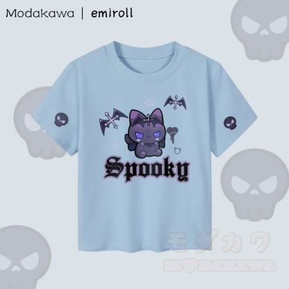 MODAKAWA X emiroll Devil Kitty Grafik Damen Crop-Top aus 92 % gekämmter Baumwolle - Blau - XL - image 1