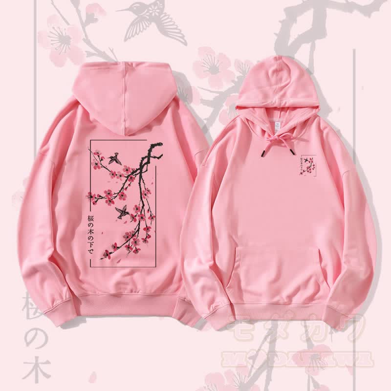 MODAKAWA Streetwear-Pullover-Hoodie mit Kirschblüten- und Vogelmotiv - Rosa - 5XL - image 2