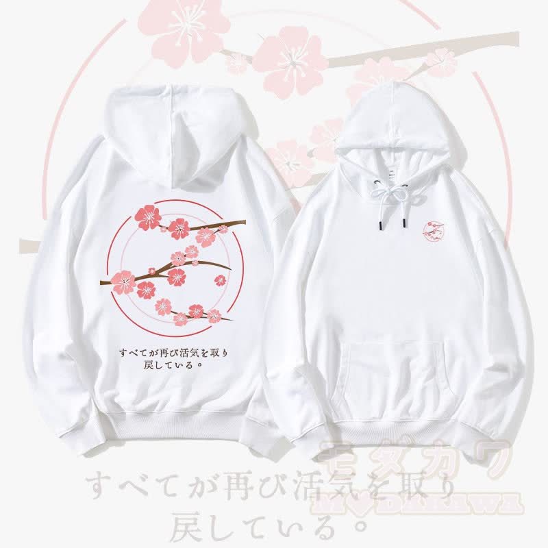 MODAKAWA Streetwear Pullover Hoodie mit Kirschblüten-Grafik - Weiß - 5XL - image 2