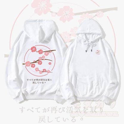 MODAKAWA Streetwear Pullover Hoodie mit Kirschblüten-Grafik - Weiß - 5XL - image 2