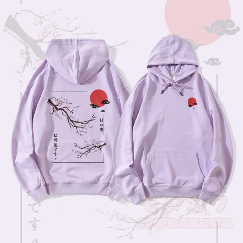 MODAKAWA Streetwear Pullover Hoodie mit Kirschblüten- und Sonnenmotiv - Lila - 5XL - image 2