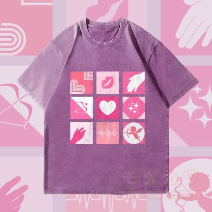 MODAKAWA Love Symbols Grid Graphic Unisex Vintage Washed T-Shirt - Lila - 4XL - image 2