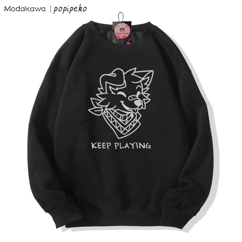 MODAKAWA X popipeko Smiling Puppy Graphic Couple Matching Round Collar Sweatshirt - Black B - 5XL - image 6