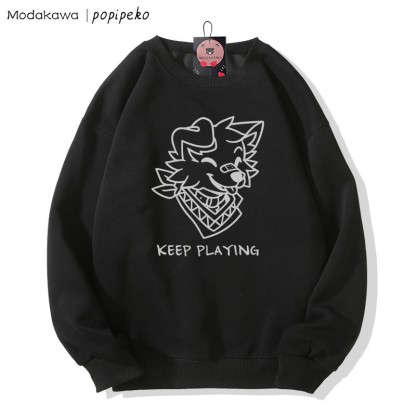 MODAKAWA X popipeko Smiling Puppy Graphic Couple Matching Round Collar Sweatshirt - Black B - 5XL - image 6