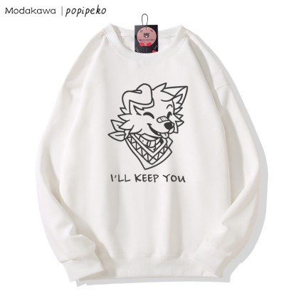 MODAKAWA X popipeko Smiling Puppy Graphic Couple Matching Round Collar Sweatshirt - White B - 5XL - image 4