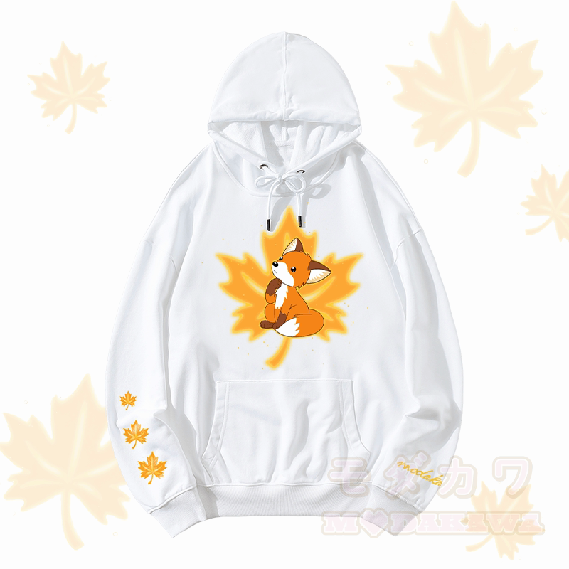 MODAKAWA Maple Fox Graphic Streetwear Pullover Hoodie - Weiß - 5XL - image 4