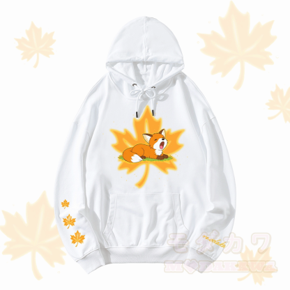 MODAKAWA Sleepy Maple Fox Graphic Streetwear Pullover Hoodie - Weiß - 5XL - image 4