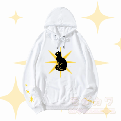 MODAKAWA Starlight Black Cat Graphic Streetwear Pullover Hoodie - Weiß - 5XL - image 2