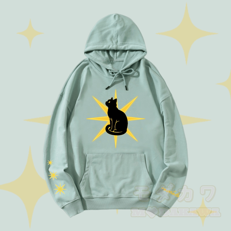 MODAKAWA Starlight Black Cat Graphic Streetwear Pullover Hoodie - Grün - 5XL - image 4