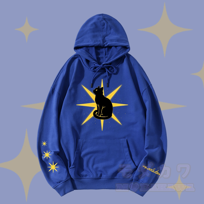MODAKAWA Starlight Black Cat Graphic Streetwear Pullover Hoodie - Königsblau - 5XL - image 3