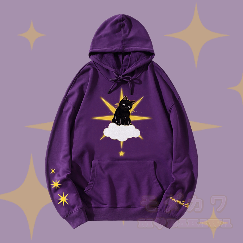 MODAKAWA Sternenwolke Schwarze Katze Grafik Streetwear Pullover Hoodie - Dunkelviolett - 5XL - image 1
