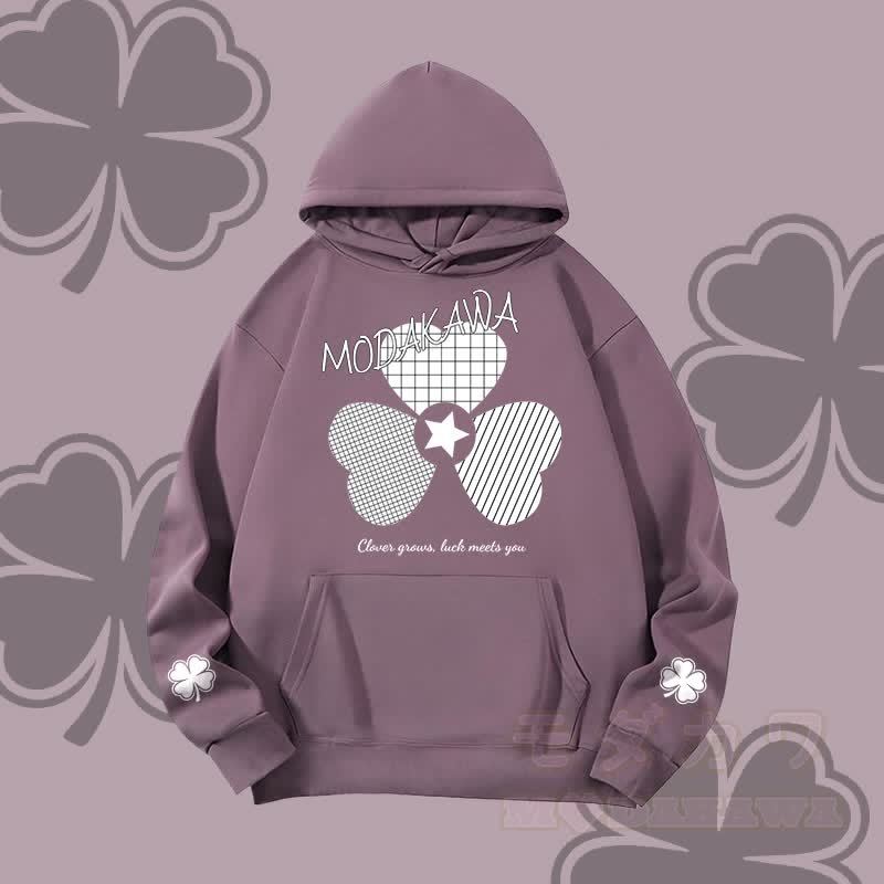 MODAKAWA Karierter Hoodie mit dreifachem Kleeblatt-Motiv (schwer) - Dunkelviolett - 2XL - image 2