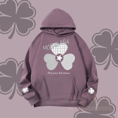 MODAKAWA Karierter Hoodie mit dreifachem Kleeblatt-Motiv (schwer) - Dunkelviolett - 2XL - image 2