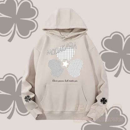 MODAKAWA Karierter Hoodie mit dreifachem Kleeblatt-Motiv (schwer) - Haferflocken - 2XL - image 1
