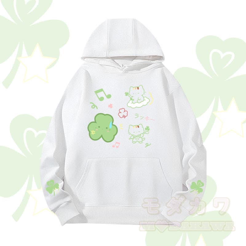 MODAKAWA Triple Clover Cat Graphic Heavyweight Hoodie - Weiß - 2XL - image 5