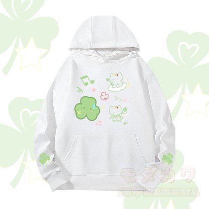 MODAKAWA Triple Clover Cat Graphic Heavyweight Hoodie - Weiß - 2XL - image 5