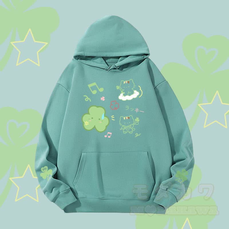 MODAKAWA Triple Clover Cat Graphic Heavyweight Hoodie - Grün - 2XL - image 1