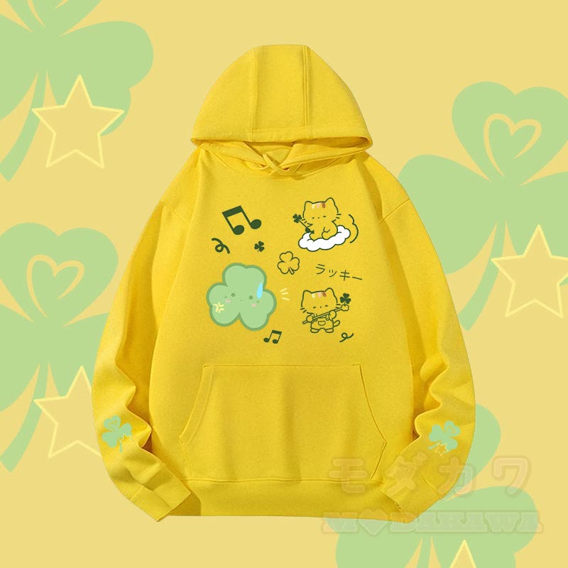 MODAKAWA Triple Clover Cat Graphic Heavyweight Hoodie - Gelb - 2XL - image 3