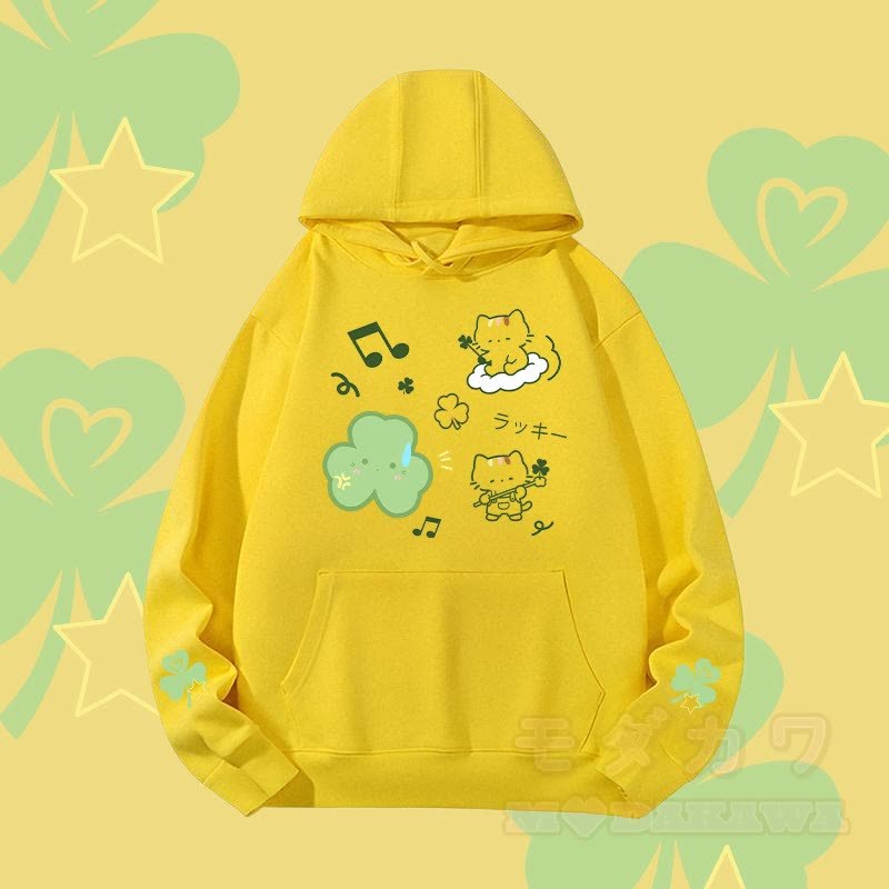 MODAKAWA Triple Clover Cat Graphic Heavyweight Hoodie - Gelb - 2XL - image 3
