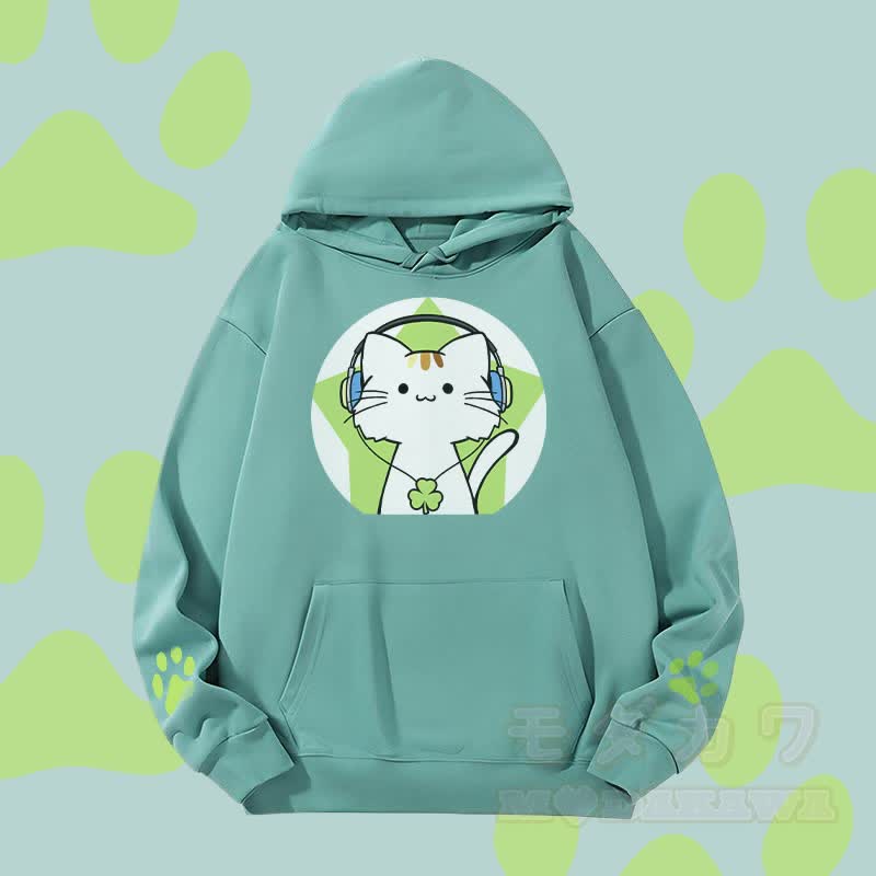 MODAKAWA Triple Clover Music Cat Graphic Heavyweight Hoodie - Grün - 2XL - image 2