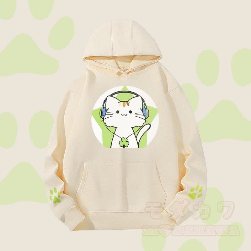 MODAKAWA Triple Clover Music Cat Graphic Heavyweight Hoodie - Aprikose - 2XL - image 1