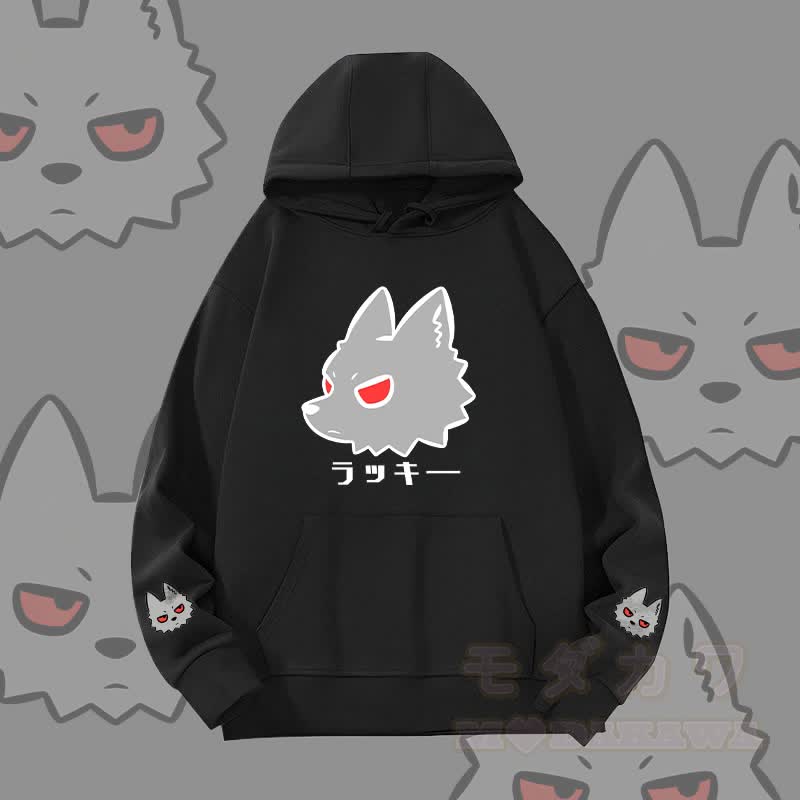 MODAKAWA Red-Eye Wolf Graphic Heavyweight Hoodie - Schwarz - 2XL - image 1