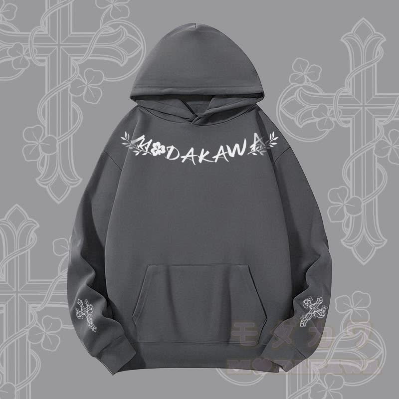 MODAKAWA Hoodie mit Blumen-, Kreuz- und Buchstabengrafik (schwerer Stoff) - Dunkelgrau - 2XL - image 2