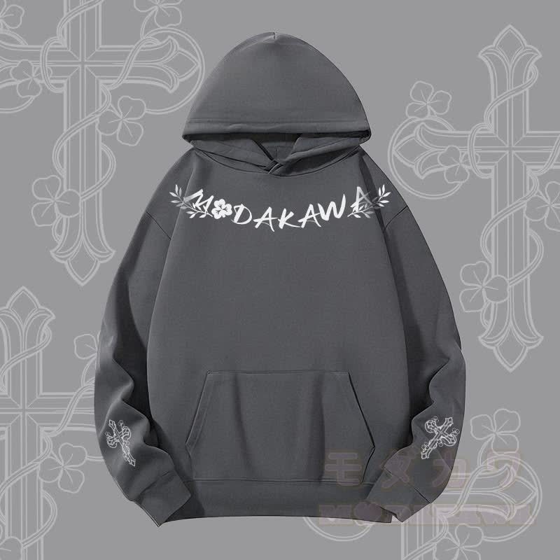 MODAKAWA Hoodie mit Blumen-, Kreuz- und Buchstabengrafik (schwerer Stoff) - Dunkelgrau - 2XL - image 2