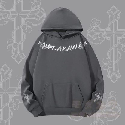 MODAKAWA Hoodie mit Blumen-, Kreuz- und Buchstabengrafik (schwerer Stoff) - Dunkelgrau - 2XL - image 2