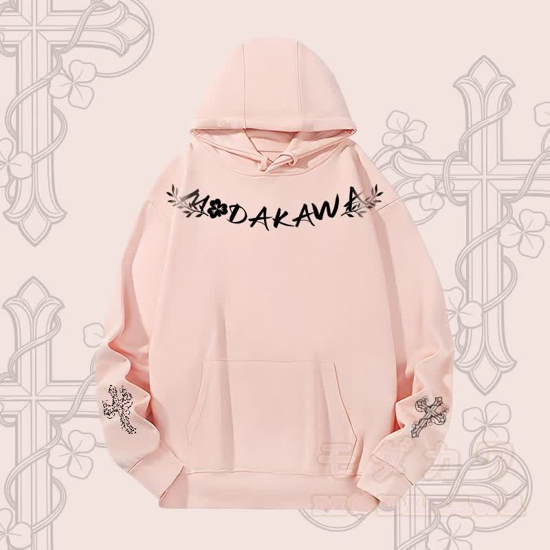 MODAKAWA Hoodie mit Blumen-, Kreuz- und Buchstabengrafik (schwerer Stoff) - Rosa - 2XL - image 1
