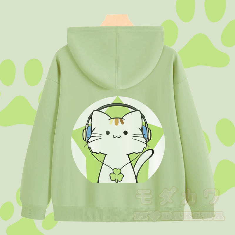 MODAKAWA Triple Clover Musikkatze Grafik Kapuzenpullover mit Reißverschluss - image 1