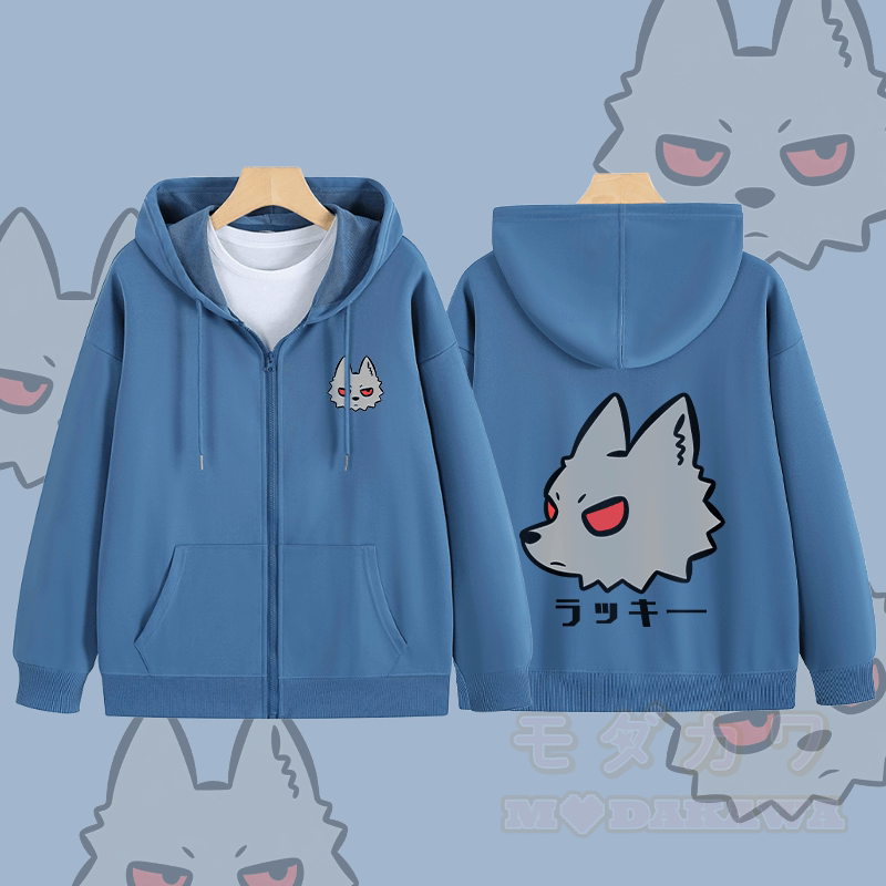 MODAKAWA Kapuzenpullover mit Reißverschluss und Rotaugenwolf-Motiv - Dunkelblau - 5XL - image 2