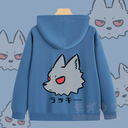 MODAKAWA Kapuzenpullover mit Reißverschluss und Rotaugenwolf-Motiv - image 1