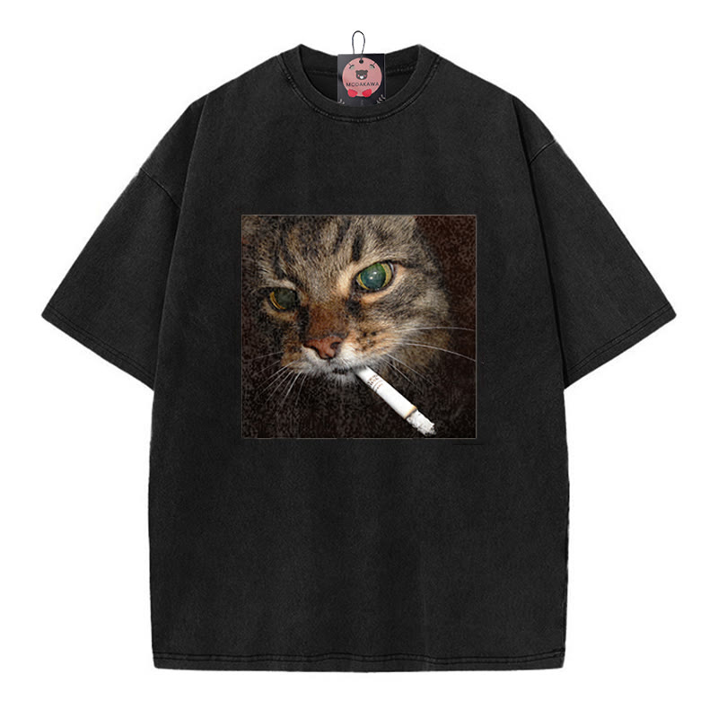 Unisex-T-Shirt mit Raucherkatzen-Motiv im Vintage-Stil - Black - 5XL - image 1