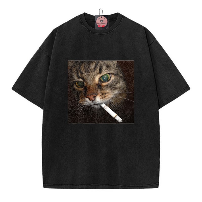 Unisex-T-Shirt mit Raucherkatzen-Motiv im Vintage-Stil - Black - 5XL - image 1