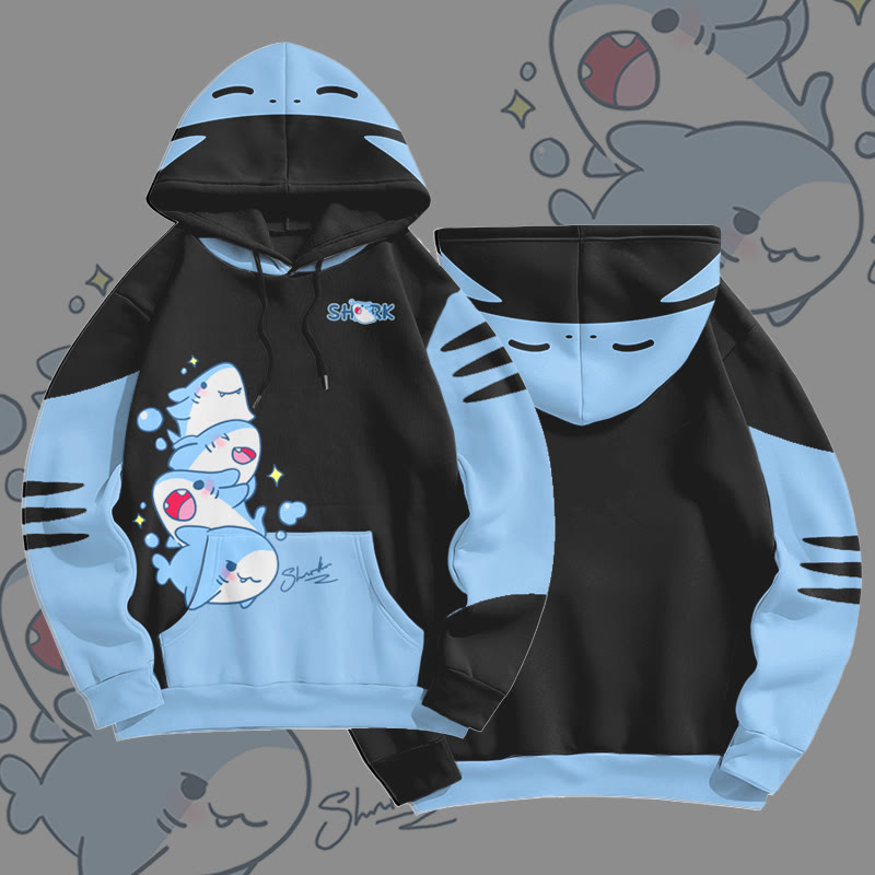 MODAKAWA Pullover-Hoodie mit verspieltem Hai-Grafikprint - Black - 8XL - image 1