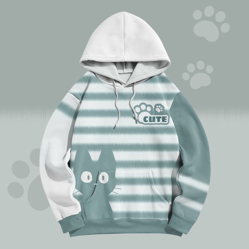 MODAKAWA Pullover-Hoodie mit Streifenmuster und niedlichem Katzenmotiv - Grey - 5XL - image 2