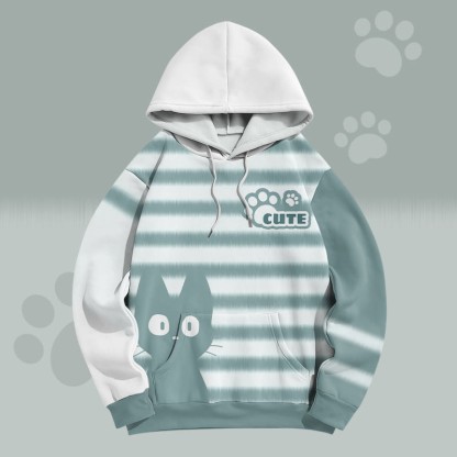 MODAKAWA Pullover-Hoodie mit Streifenmuster und niedlichem Katzenmotiv - Grey - 5XL - image 2
