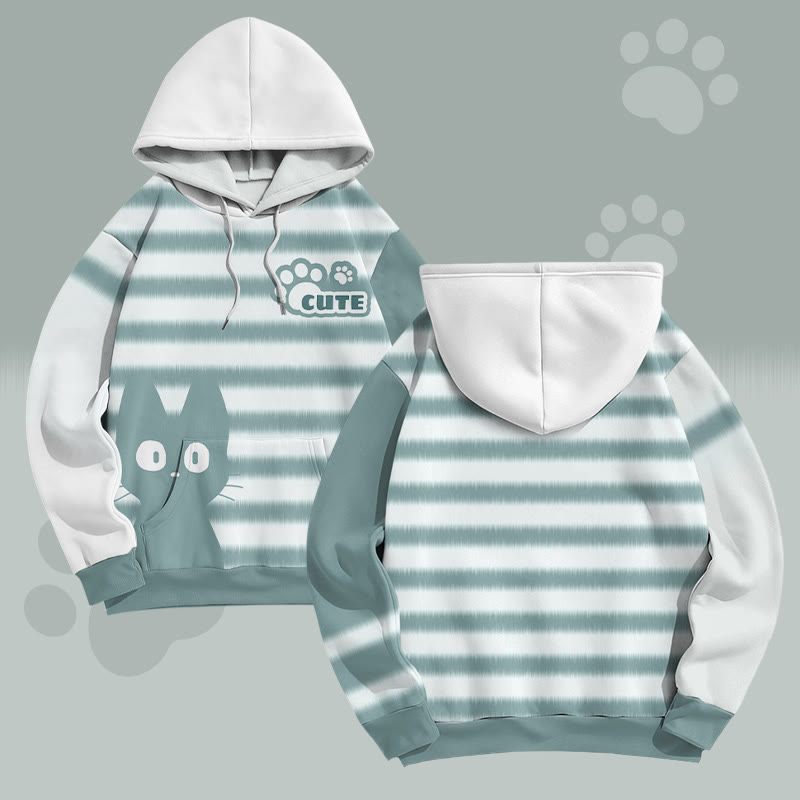 MODAKAWA Pullover-Hoodie mit Streifenmuster und niedlichem Katzenmotiv - image 1