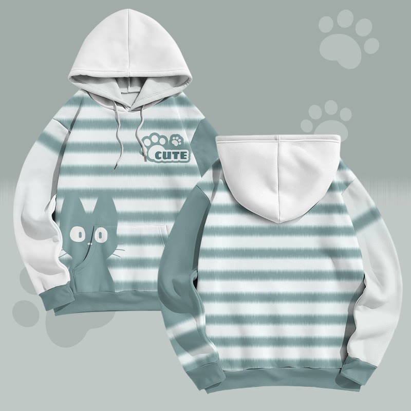 MODAKAWA Pullover-Hoodie mit Streifenmuster und niedlichem Katzenmotiv - image 1